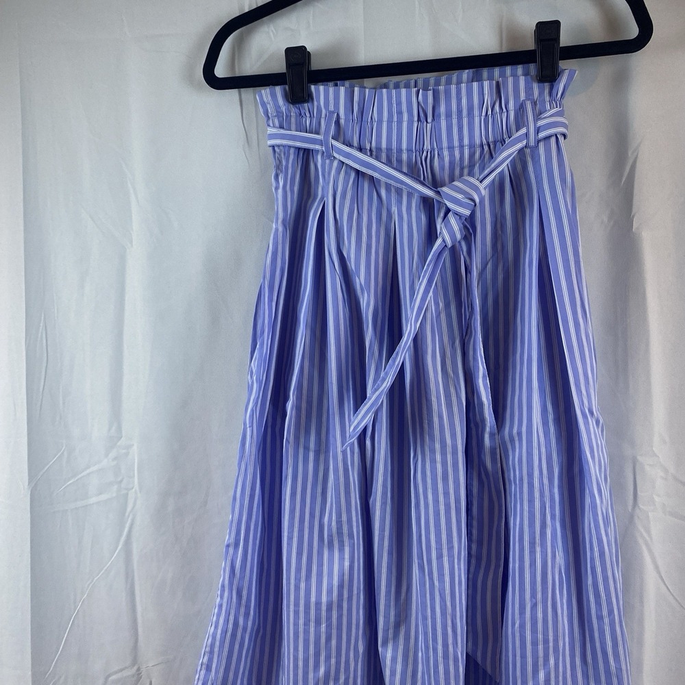 H&M Paper Bag Waist Light Blue‎ Stripe Skirt With Pockets Size 2 - Picture 9 of 9